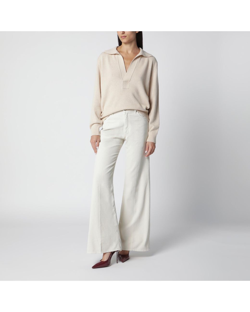 Haikure White Velvet Cotton Trousers