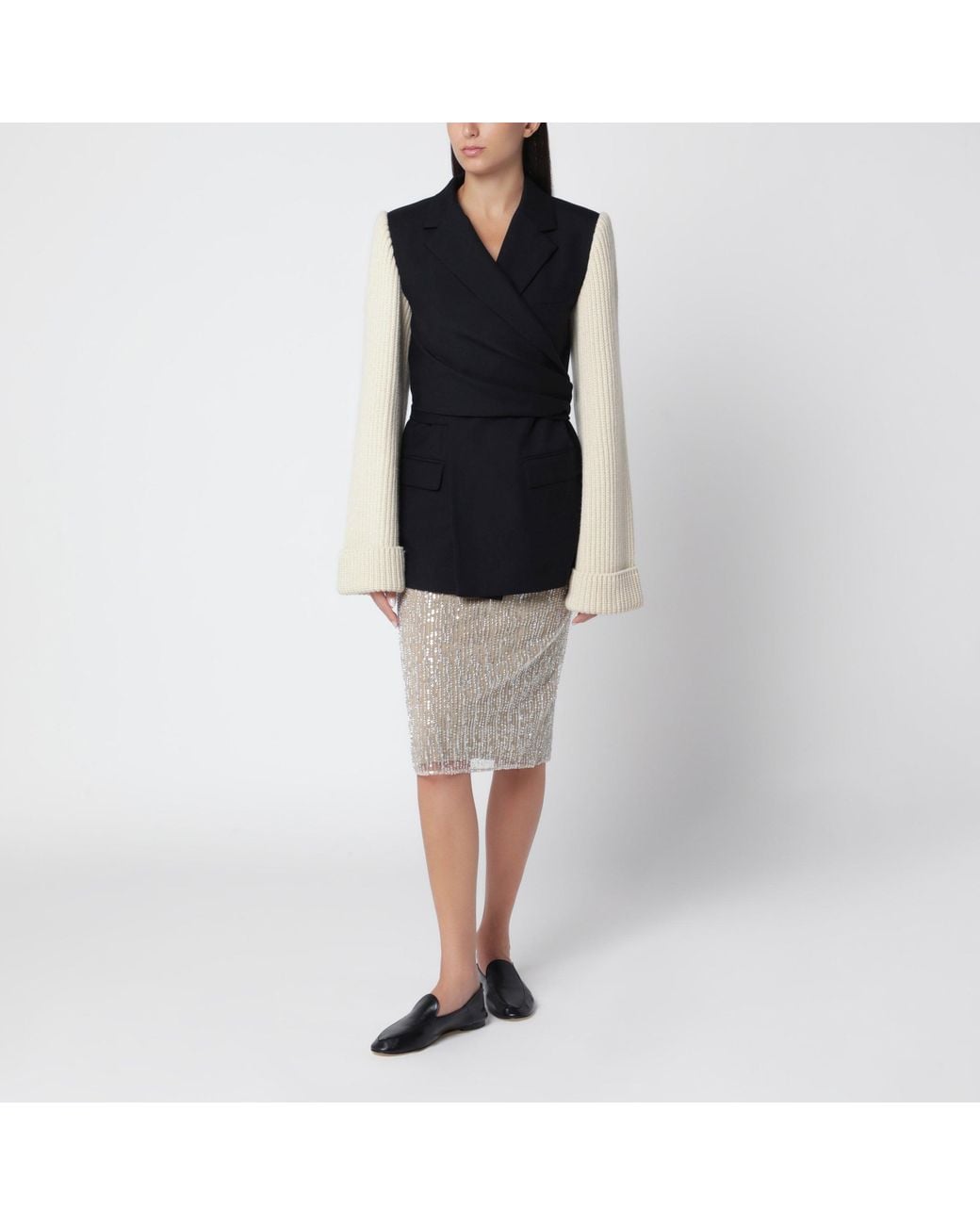 AMI Gray Sequin Midi Skirt