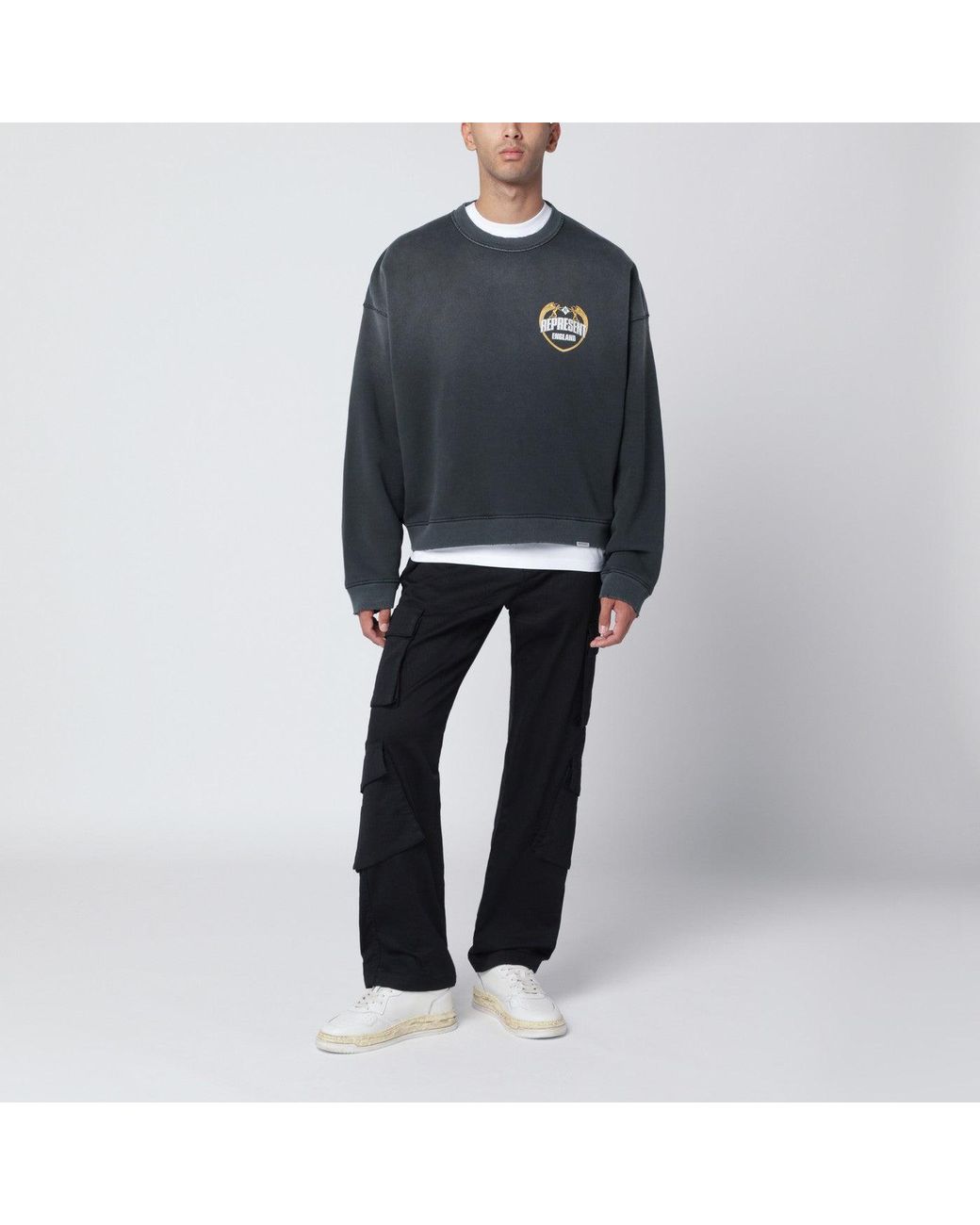 Represent Black Cotton Cargo Trousers for men