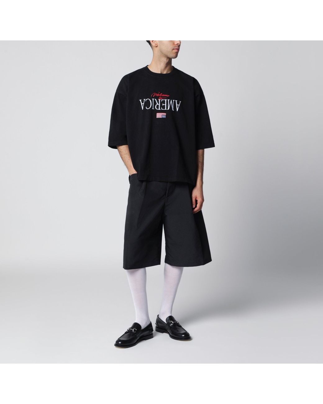Willy Chavarria Black Wide Cotton Bermuda Shorts for men
