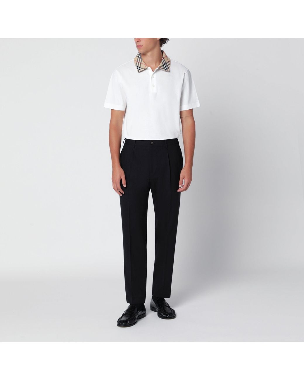 Burberry White Chalk Cotton Piqué Polo Shirt With Check Collar for men