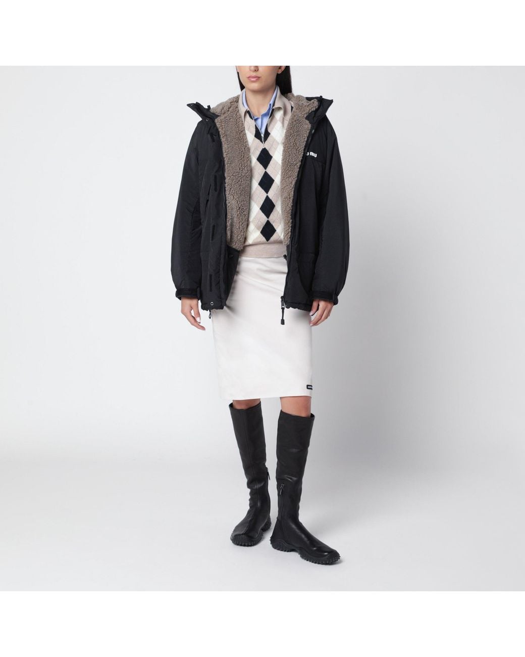 Miu Miu Black Pongé Down Jacket