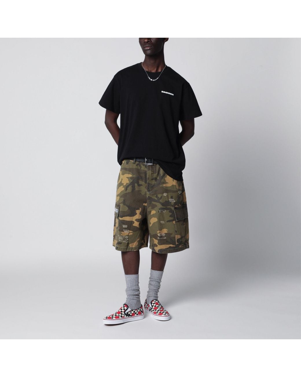 DAGGER Black Faded T-Shirt With Logo Print for men