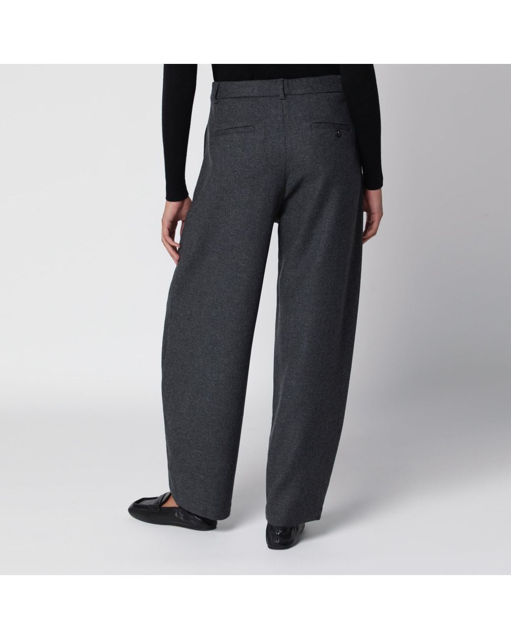 Cordera Black Curved-Leg Wool Trousers With Hook Closure
