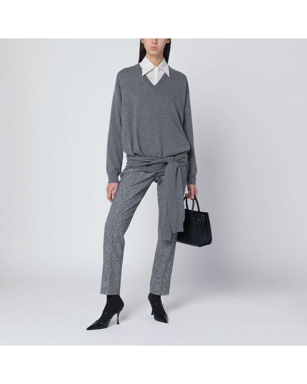 Dolce & Gabbana Gray Sweater With Tie Detail
