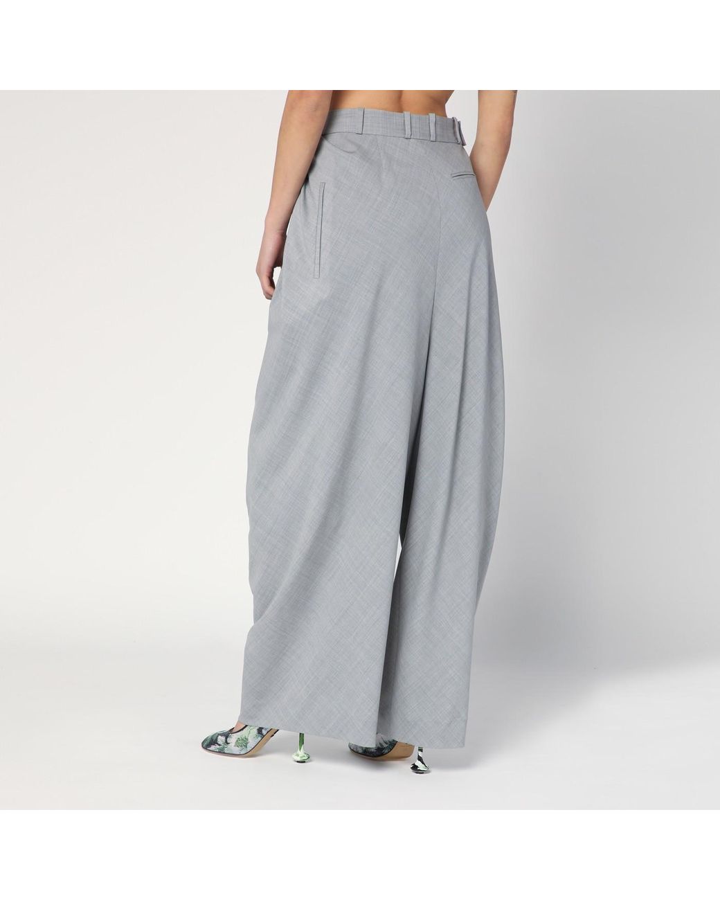 LOEWE】2019AW GREY WOOL 2tuck half-pant Loewe Light Grey Draped