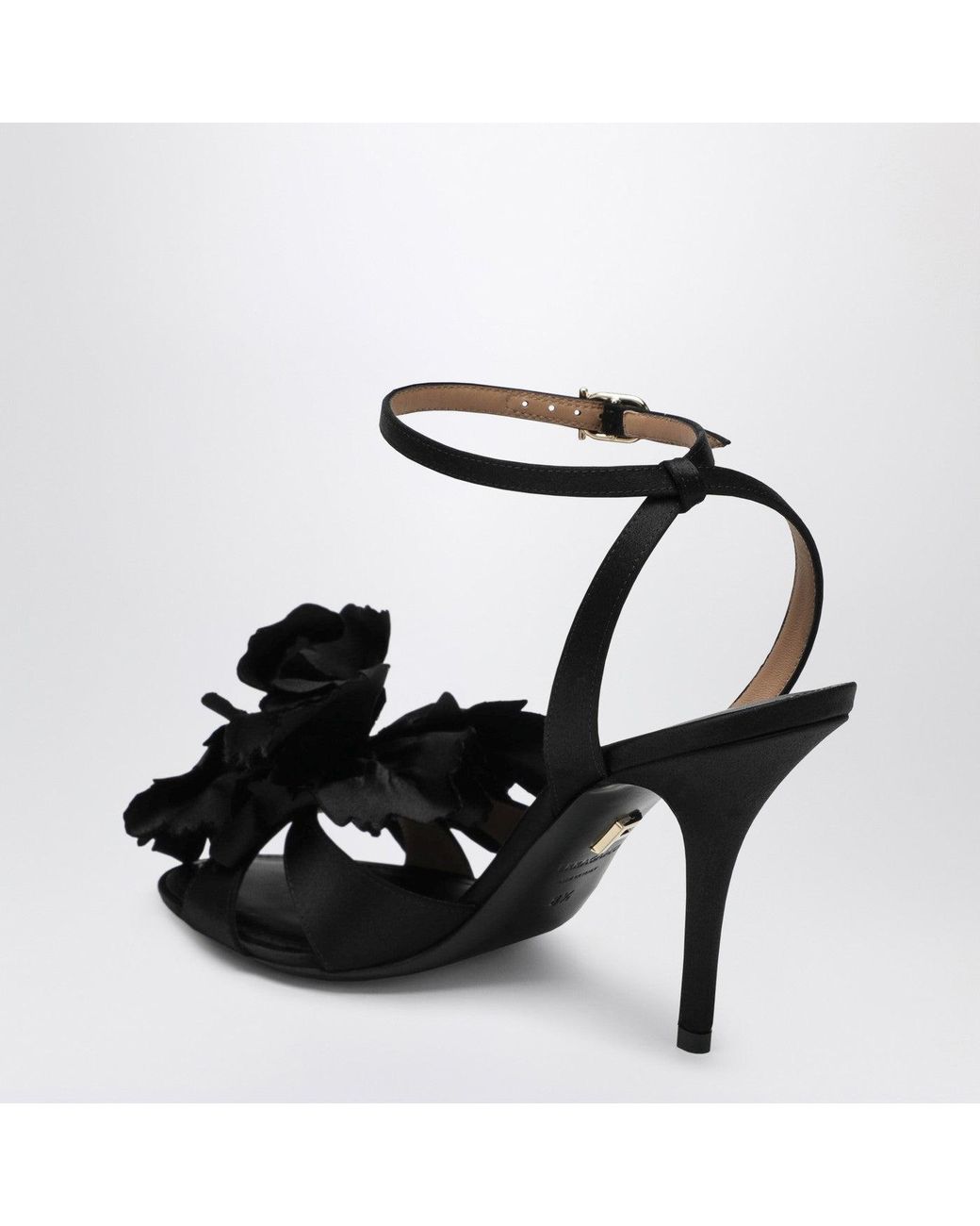 Ferragamo Black Satin Flower Sandals