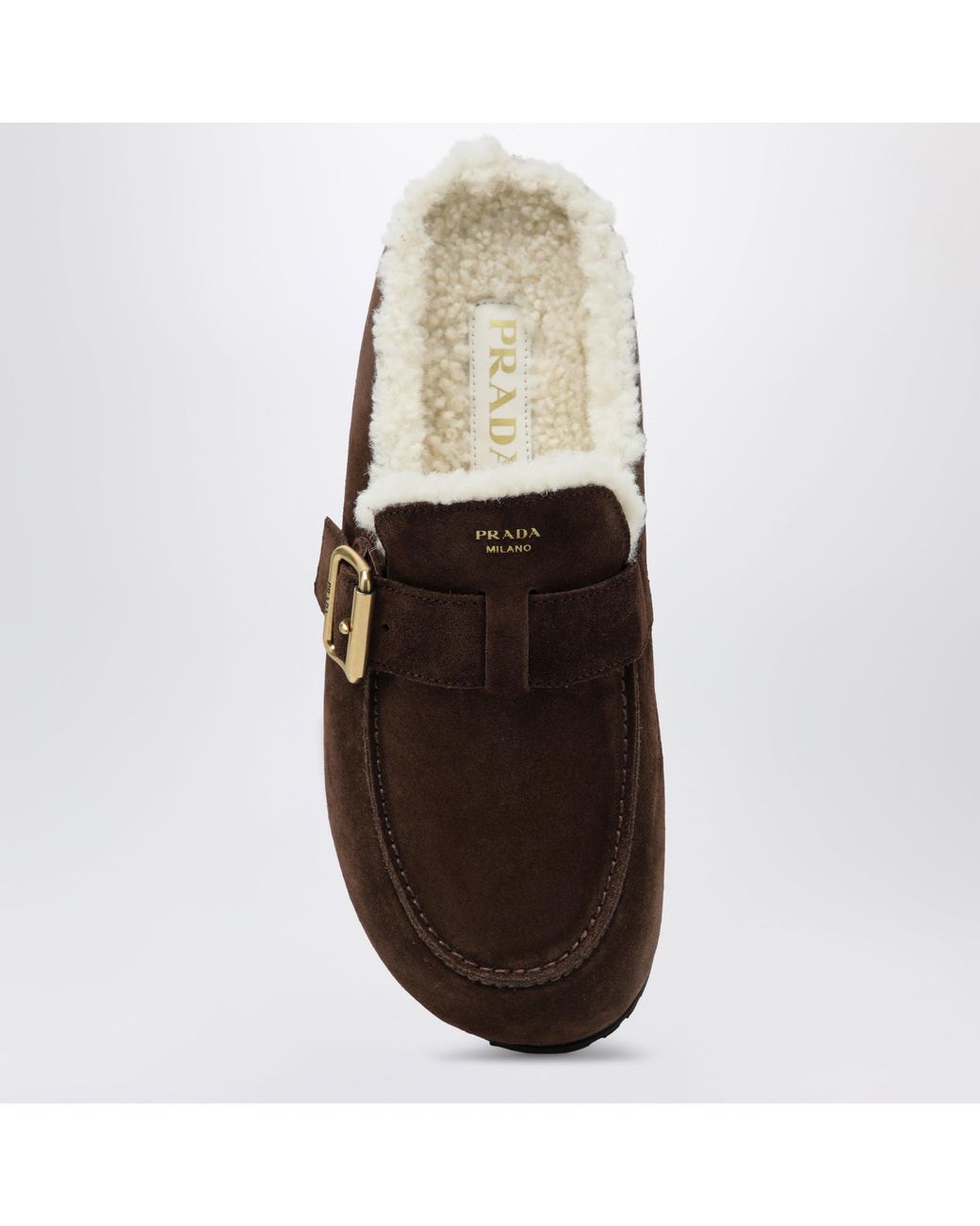 Prada Brown Moro Suede Clogs With Shearling Lining