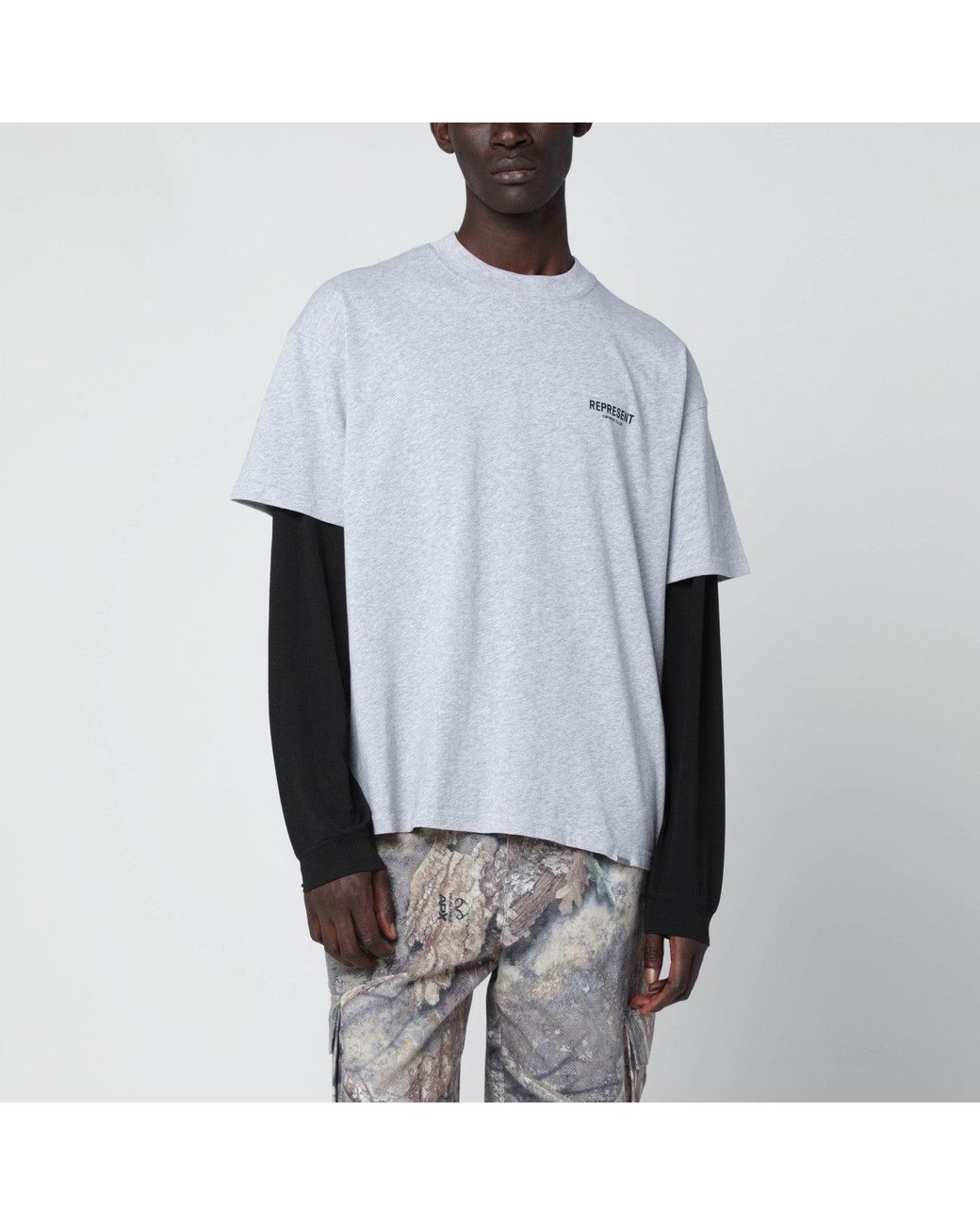 Represent Gray Cotton Tshirt With Logo for men