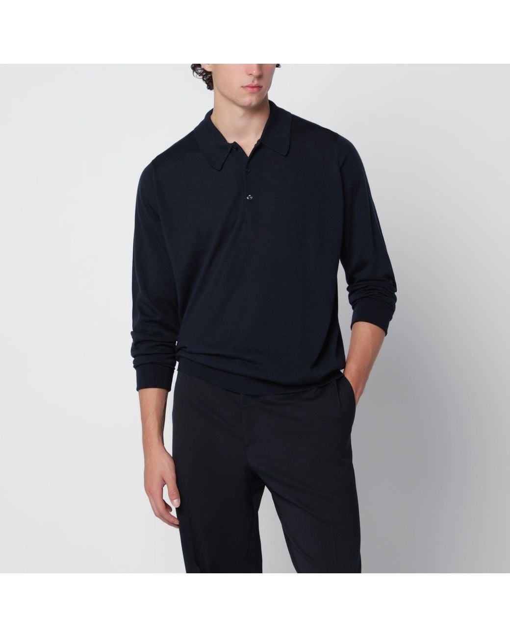 John Smedley Black Midnight Polo Shirt for men