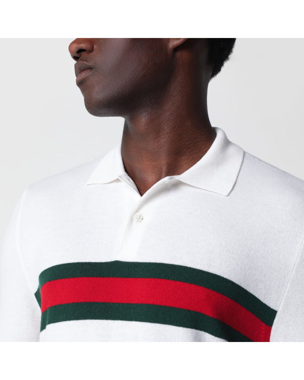 Gucci White Cashmere Polo Shirt With Web Motif for men