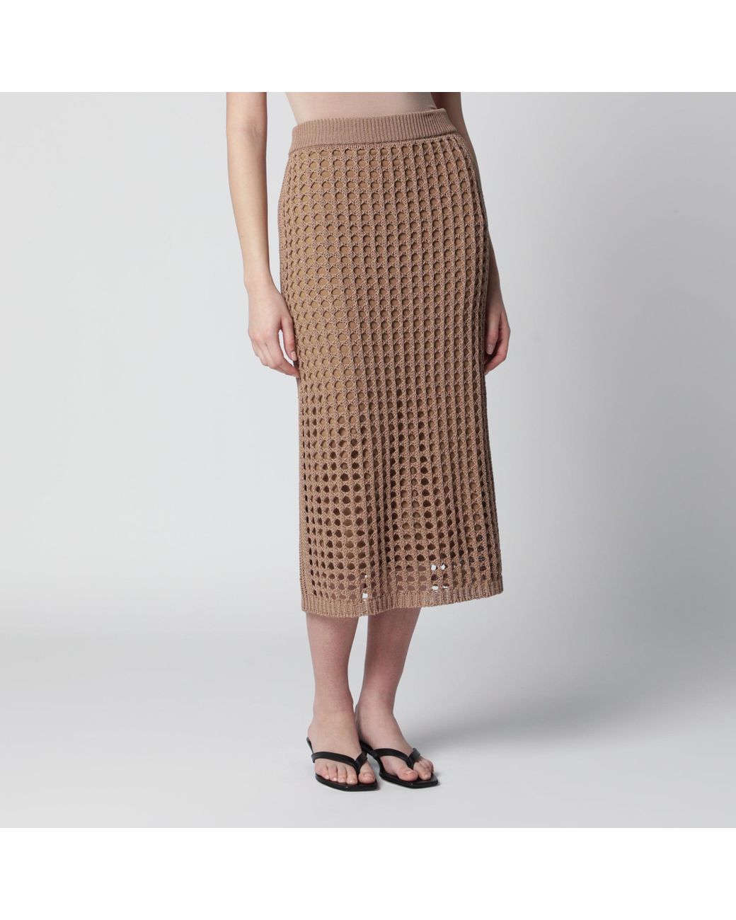 Max Mara Brown Mesh Cotton Maxi Skirt
