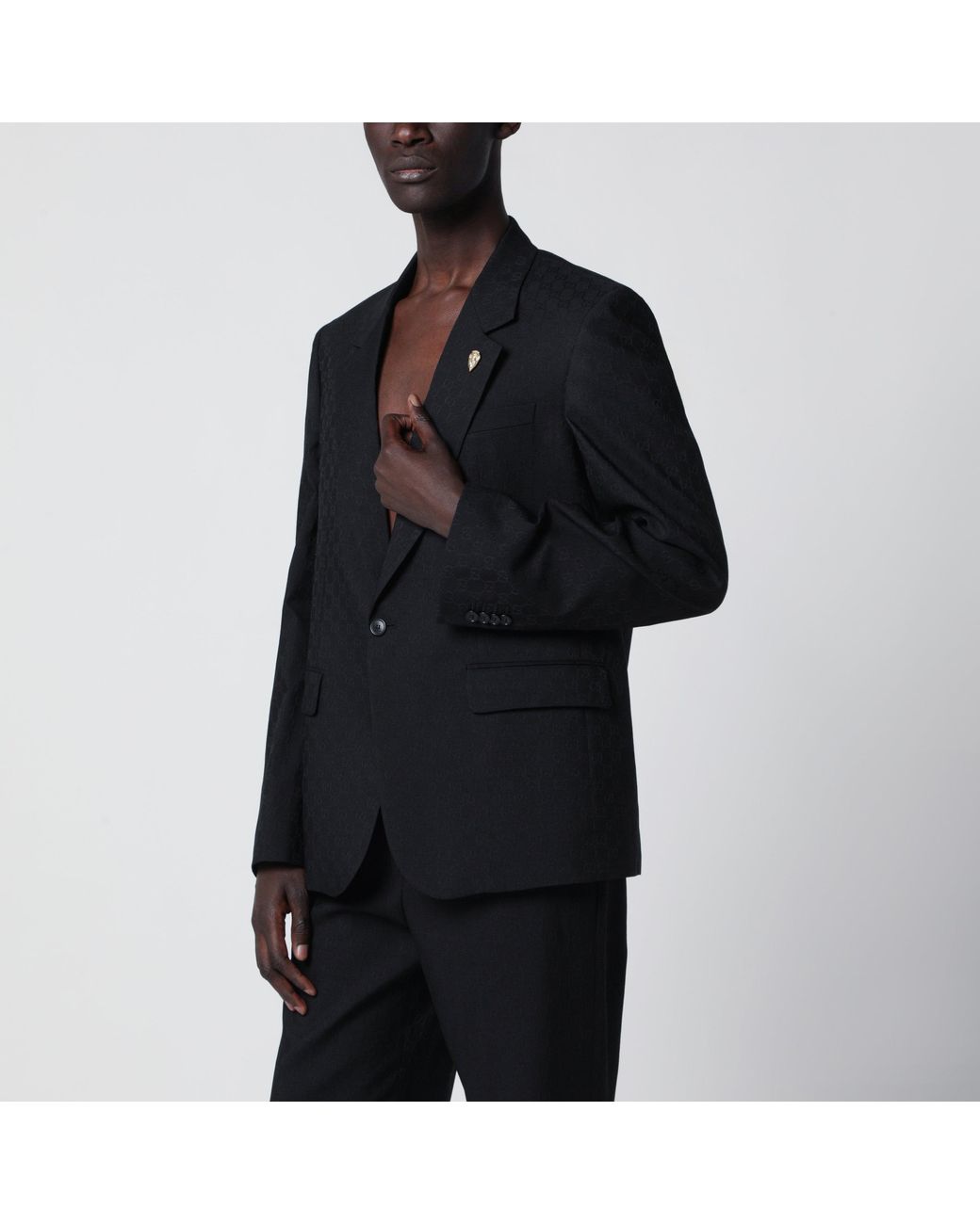 Gucci Black Single-Breasted Gg Wool Jacket for men