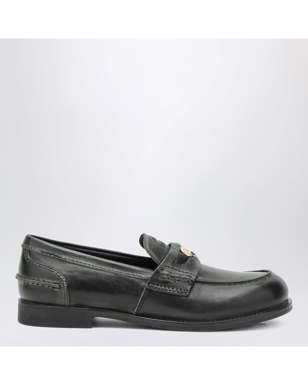 Miu Miu Black Vintage-Style Leather Loafers