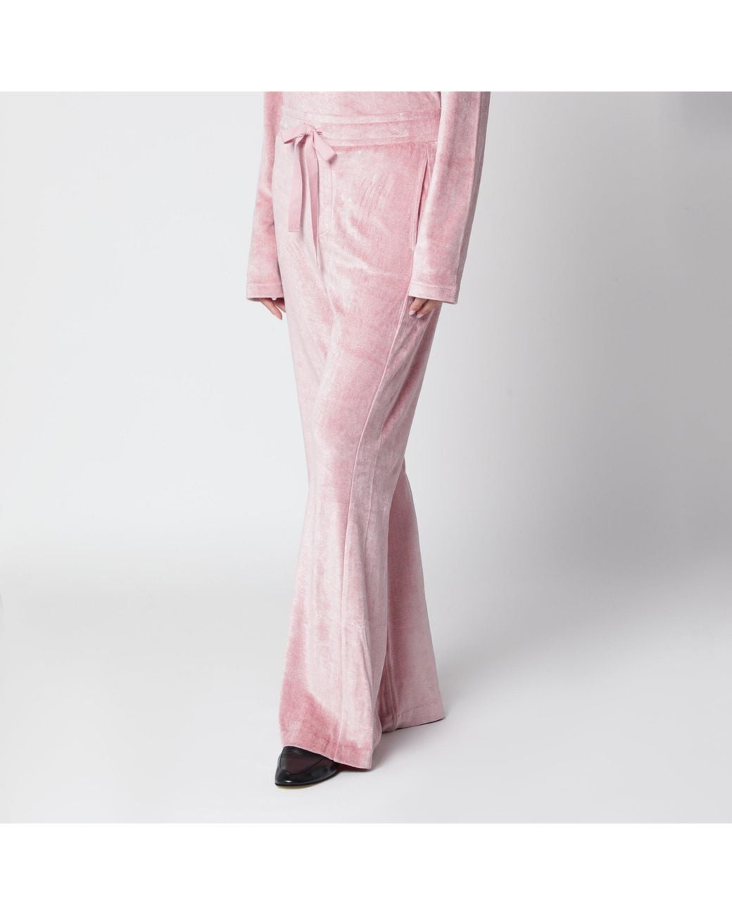 Sanderlak Pink Strawberry Flared Velvet Jogging Trousers