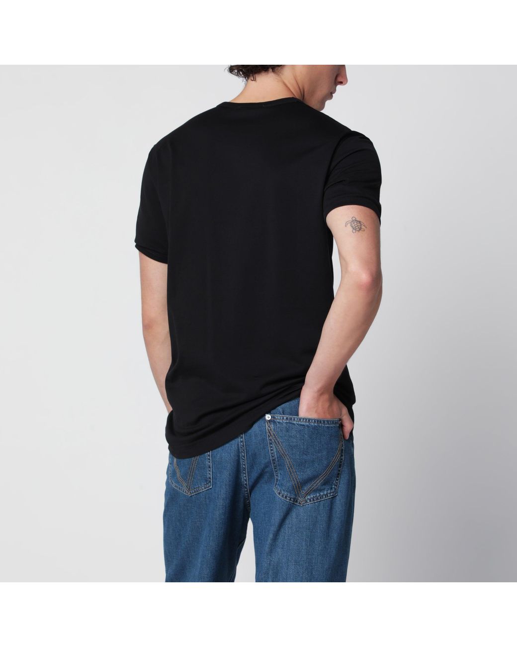 Dolce & Gabbana Black Cotton T-Shirt With Logo Plaque for men