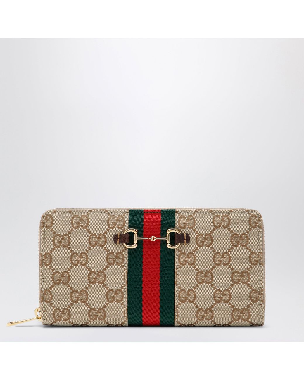Gucci Natural Horsebit Web Zipped Wallet