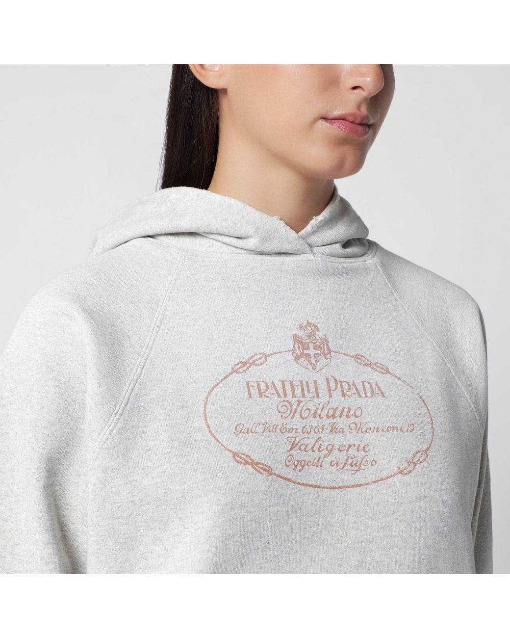 Prada Gray Light Mélange Hooded Sweatshirt