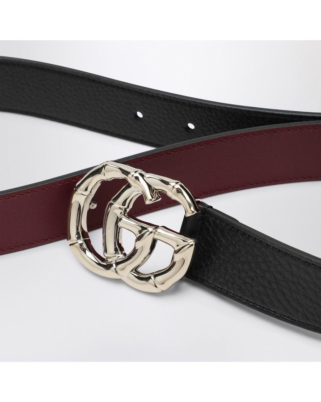 Gucci Red Leather Belt With Bamboo Gg Marmont Buckle