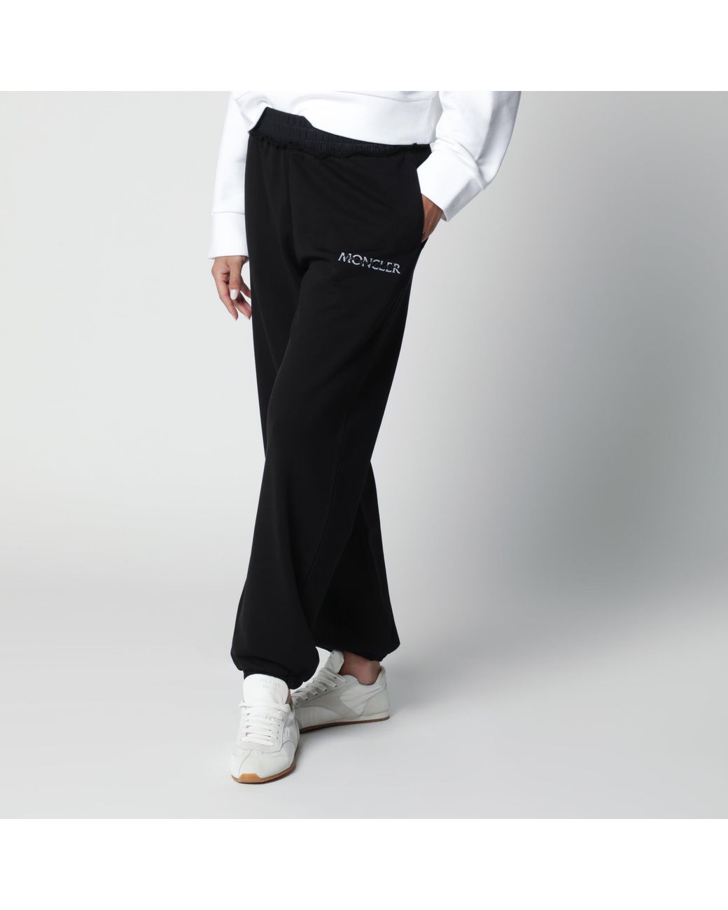 Moncler Black Cotton Jogger Pants With Logo