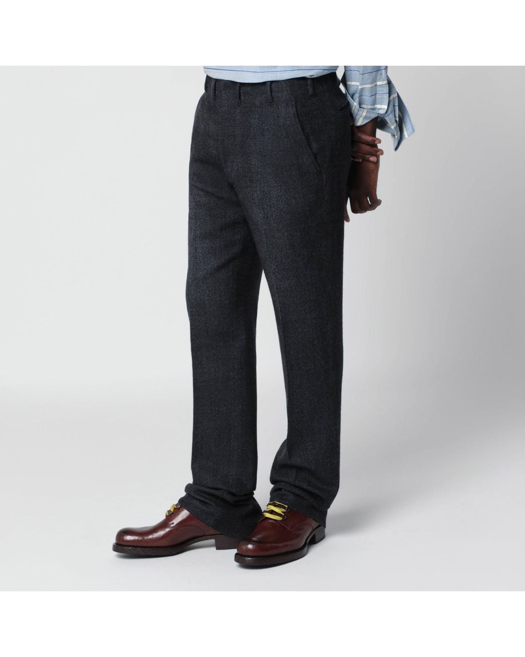 Prada Black Wool Trousers With Chevron Pattern for men