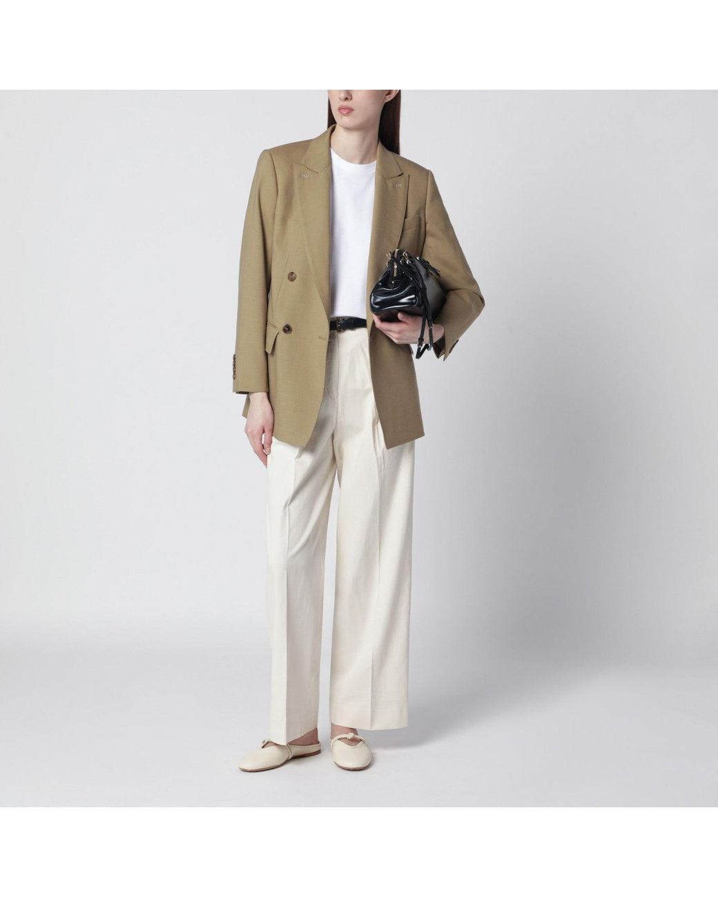 Max Mara Natural Camel Wool-Blend Double-Breasted Jacket