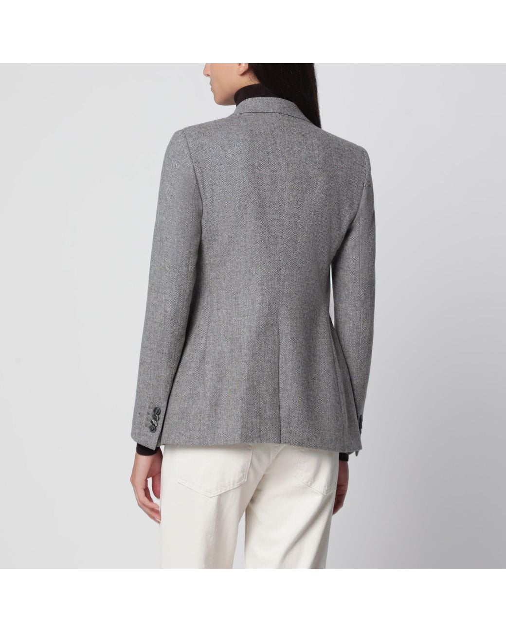 Tagliatore Gray Double-Breasted Jacket With Herringbone Pattern