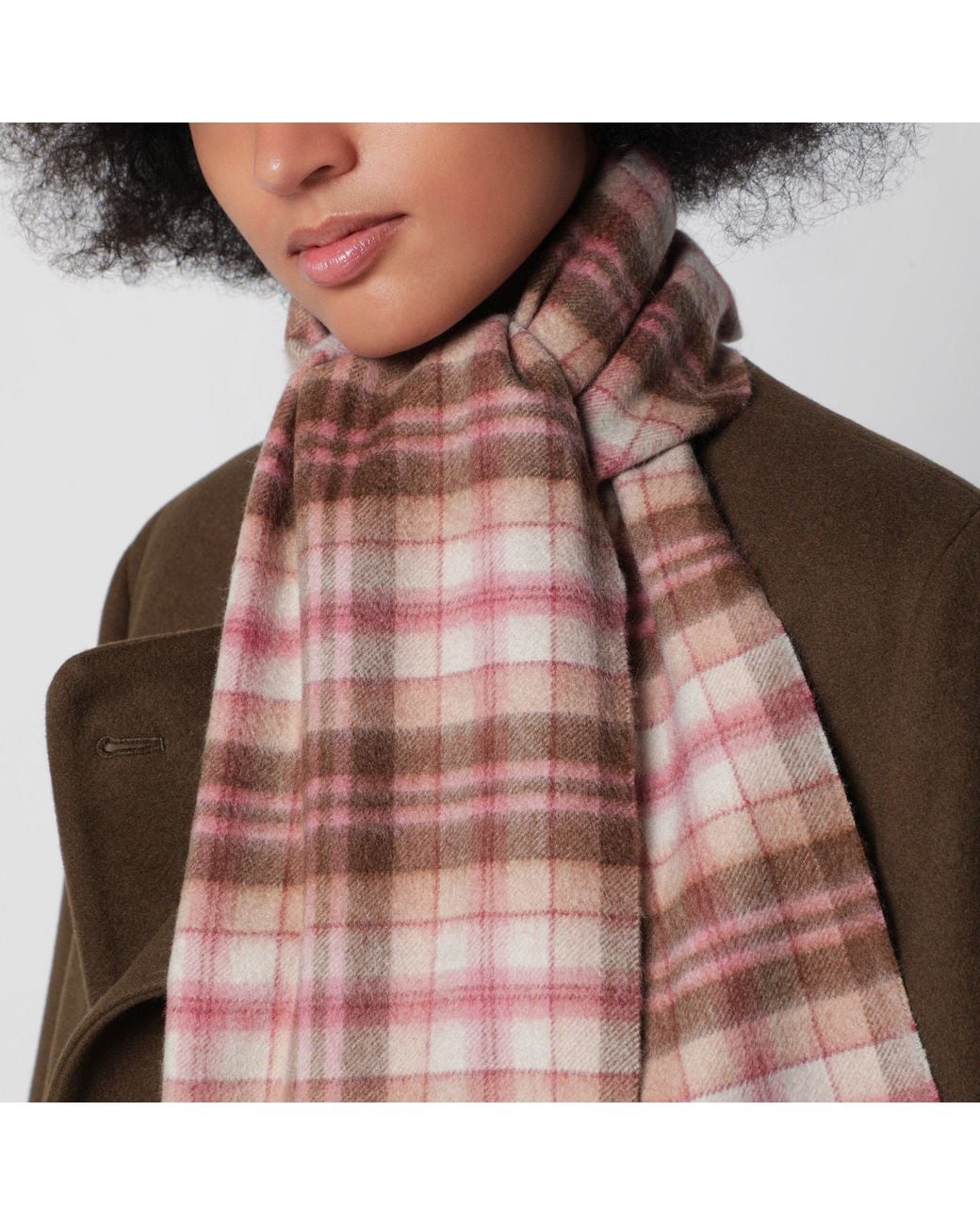 Chloé Brown Highland Cashmere Scarf With Checked Embroidery