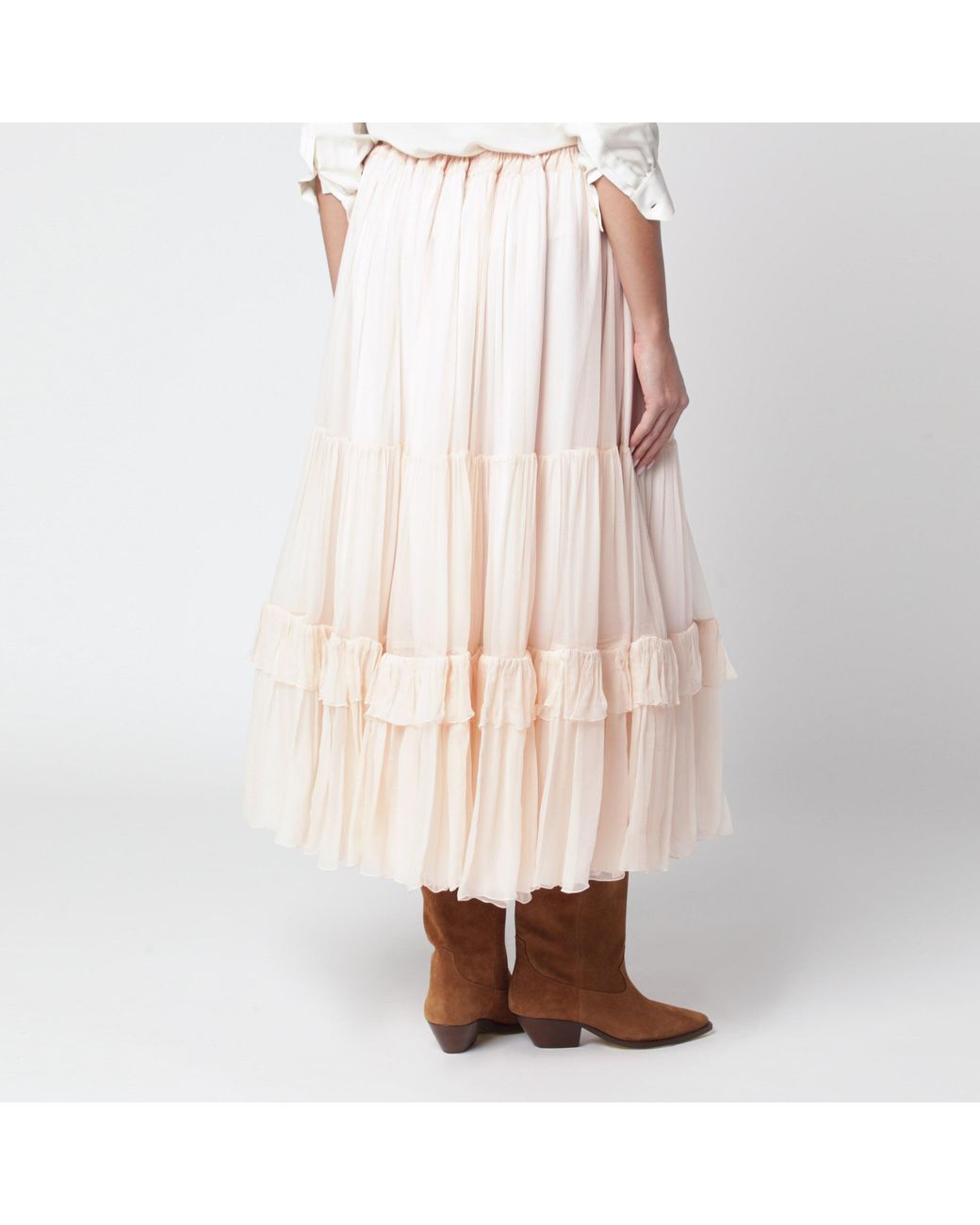 Chloé Pink Powder Silk Midi Skirt