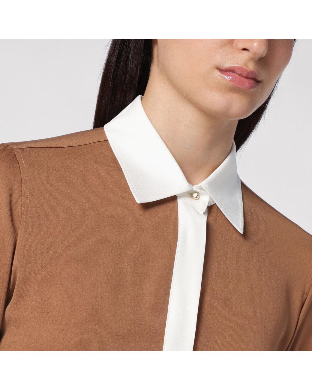 Max Mara Blue Camel Silk Colour-block Shirt