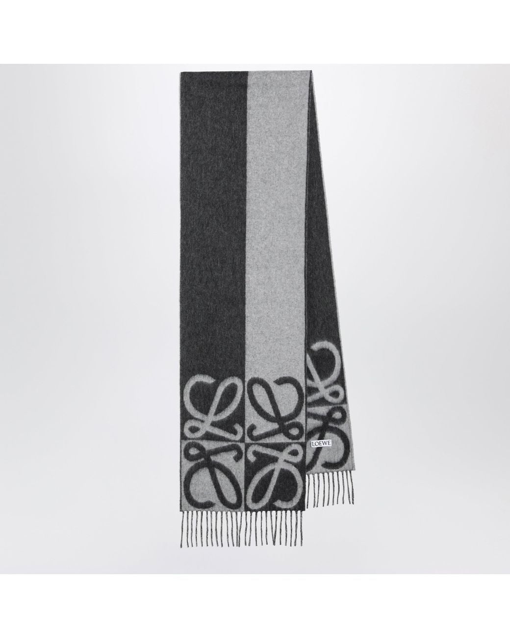 Loewe Gray Bicolour Anagram Jacquard Wool-Cashmere Scarf
