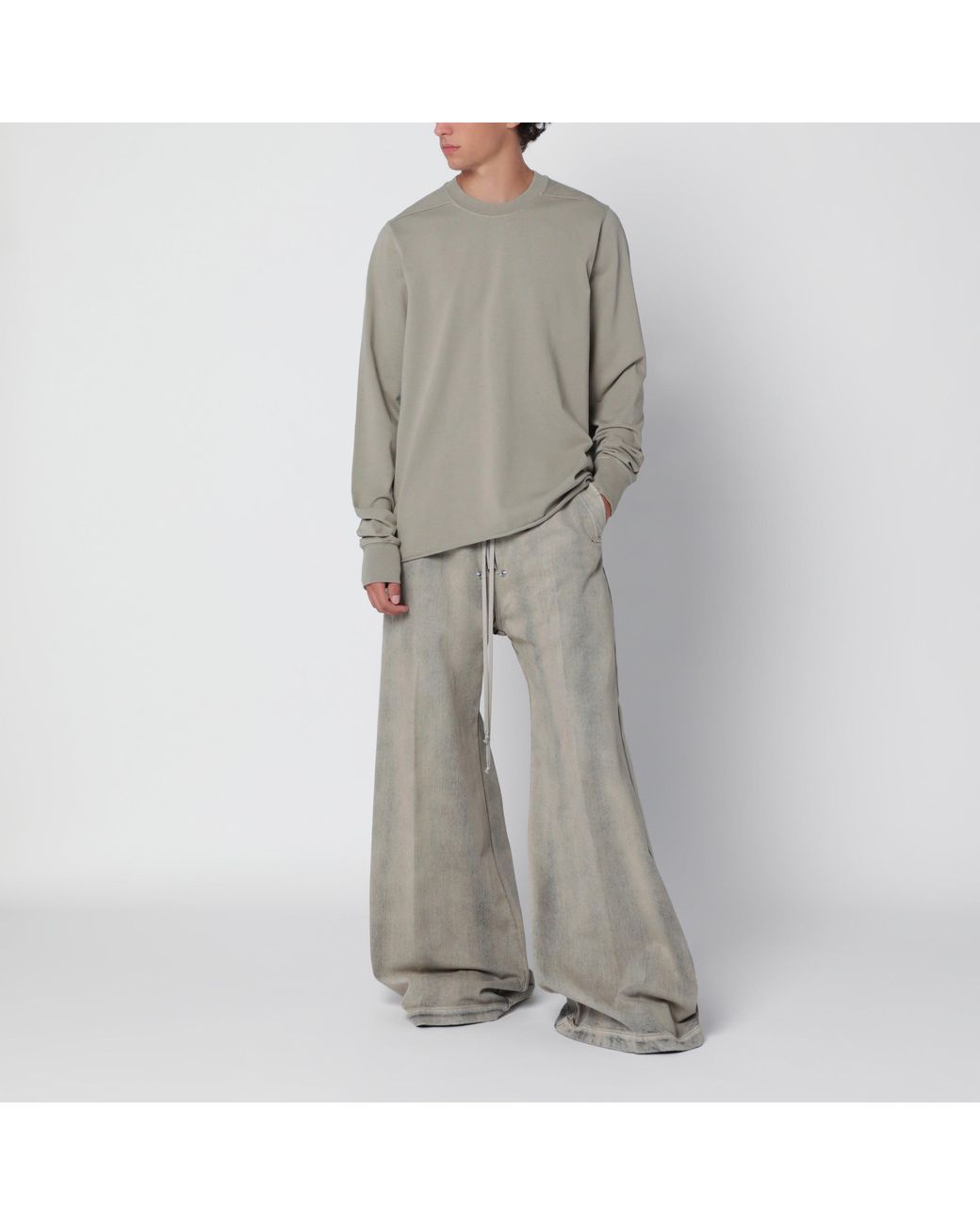 Rick Owens Gray Tower Mineral Cotton Crewneck Sweatshirt for men