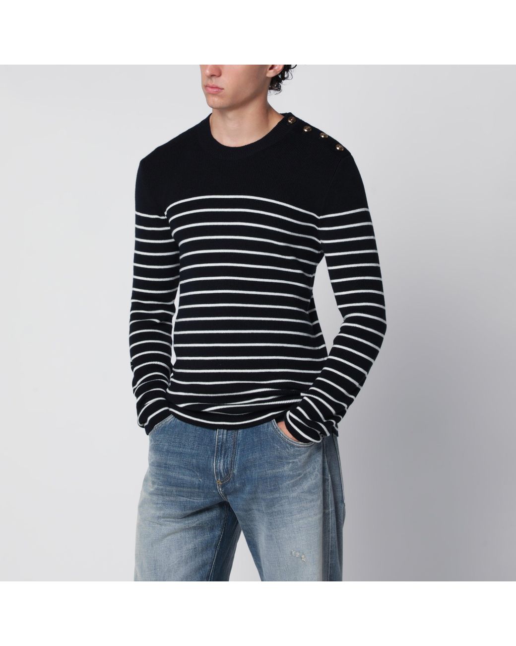 Dolce & Gabbana Black Striped Wool Sweater With Buttons for men