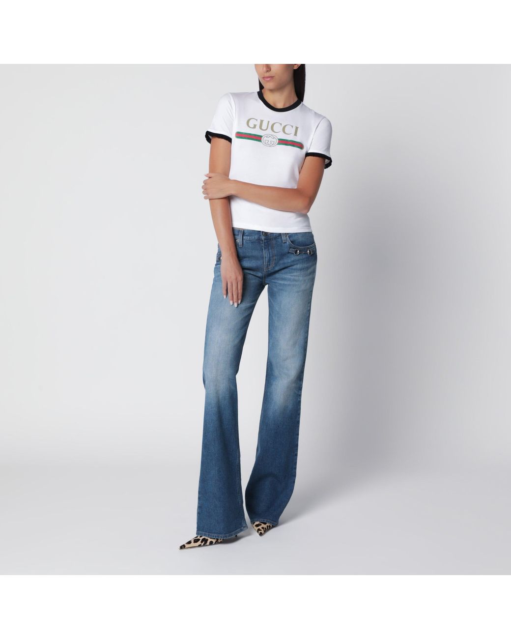 Gucci White Cotton Jersey Printed T-Shirt