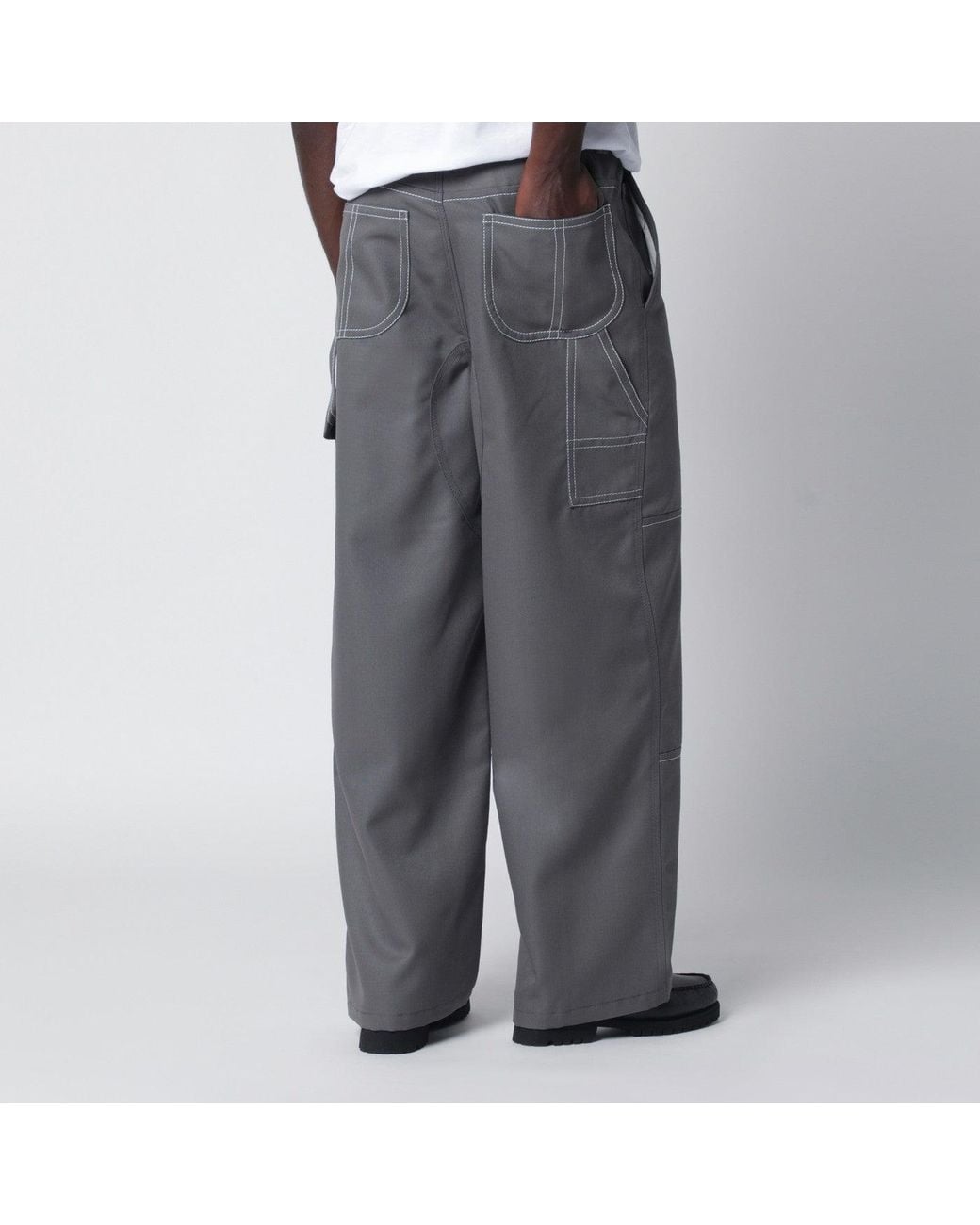 AMI Gray Wool Canvas Workwear Trousers for men