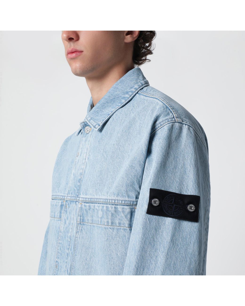 Stone Island Blue Denim Raw Coach Jacket for men