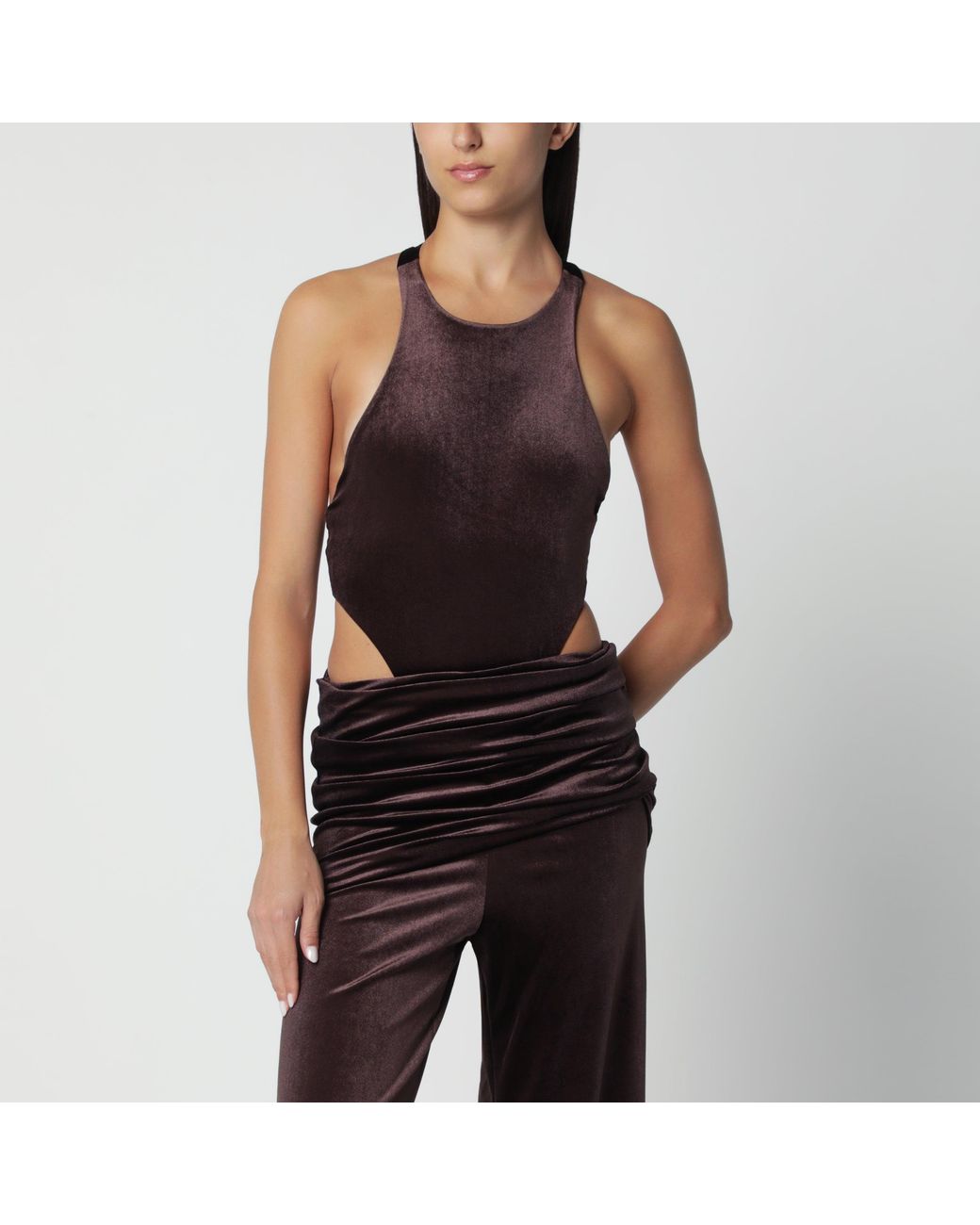 ANDAMANE Black Velvet-Effect Bodysuit