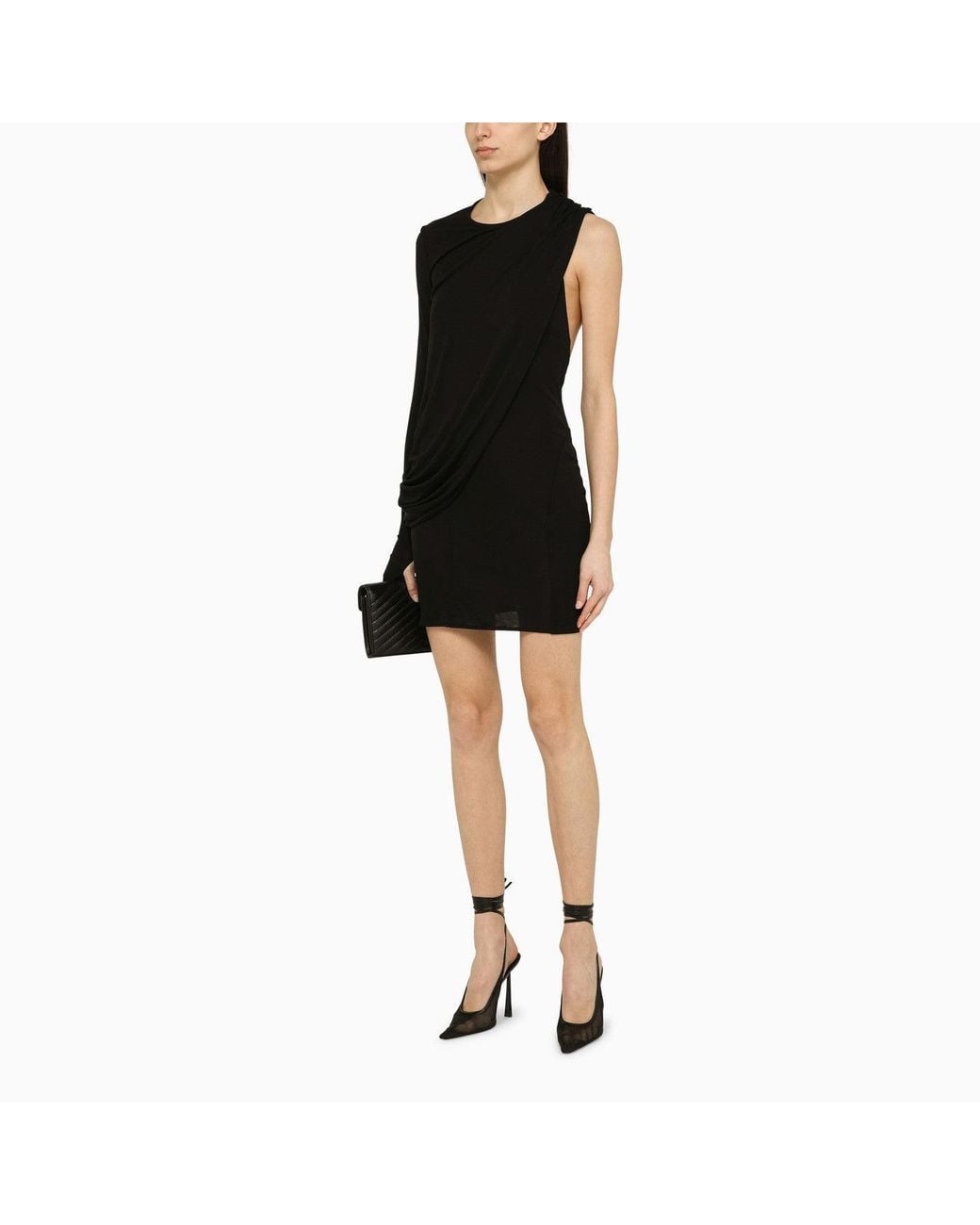 ANDREADAMO Black Viscose One-shoulder Dress With Drape