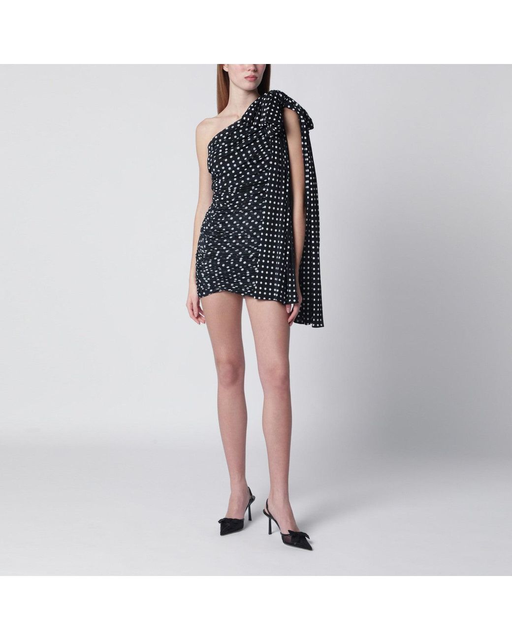 Patou Blue Polka Dot Draped Oneshoulder Dress