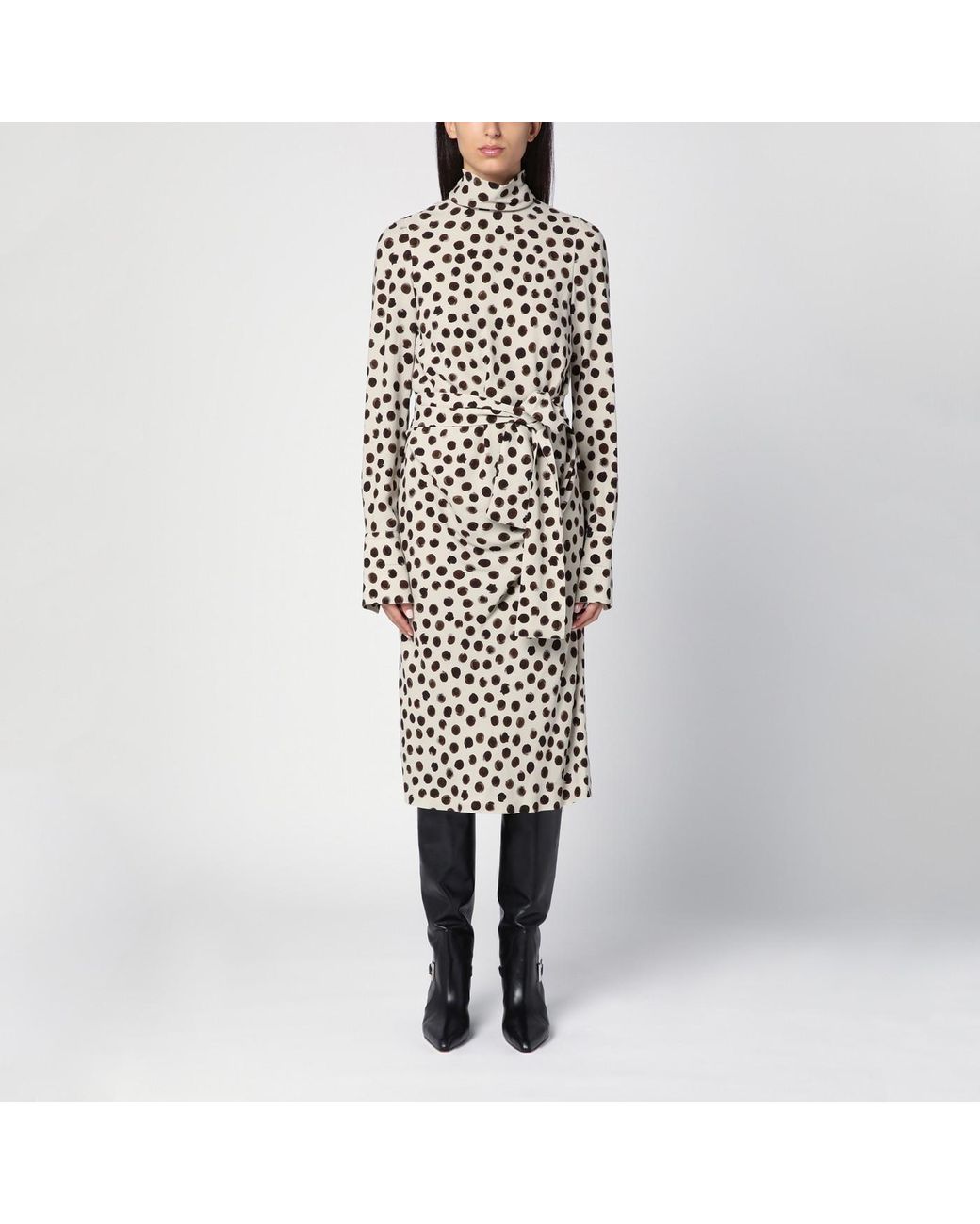 ワンピースその他 Dries Van Noten Ecru polka dot dress with bow dries-van-noten-Beige-Ecru-