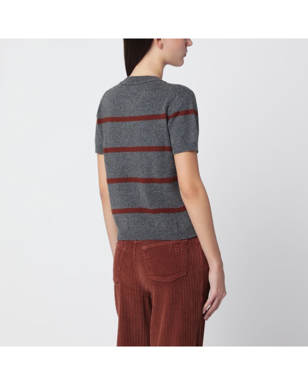Alexandra Golovanoff Gray Mini Andre Stripes 21 Cashmere T-Shirt