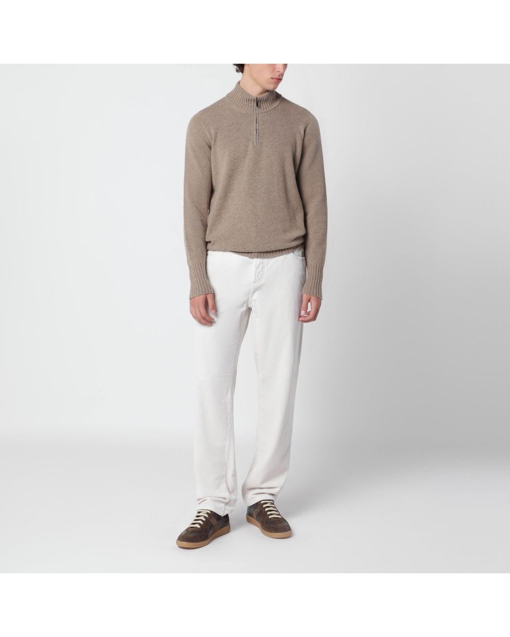 Brunello Cucinelli White Ice-Coloured Corduroy Trousers for men