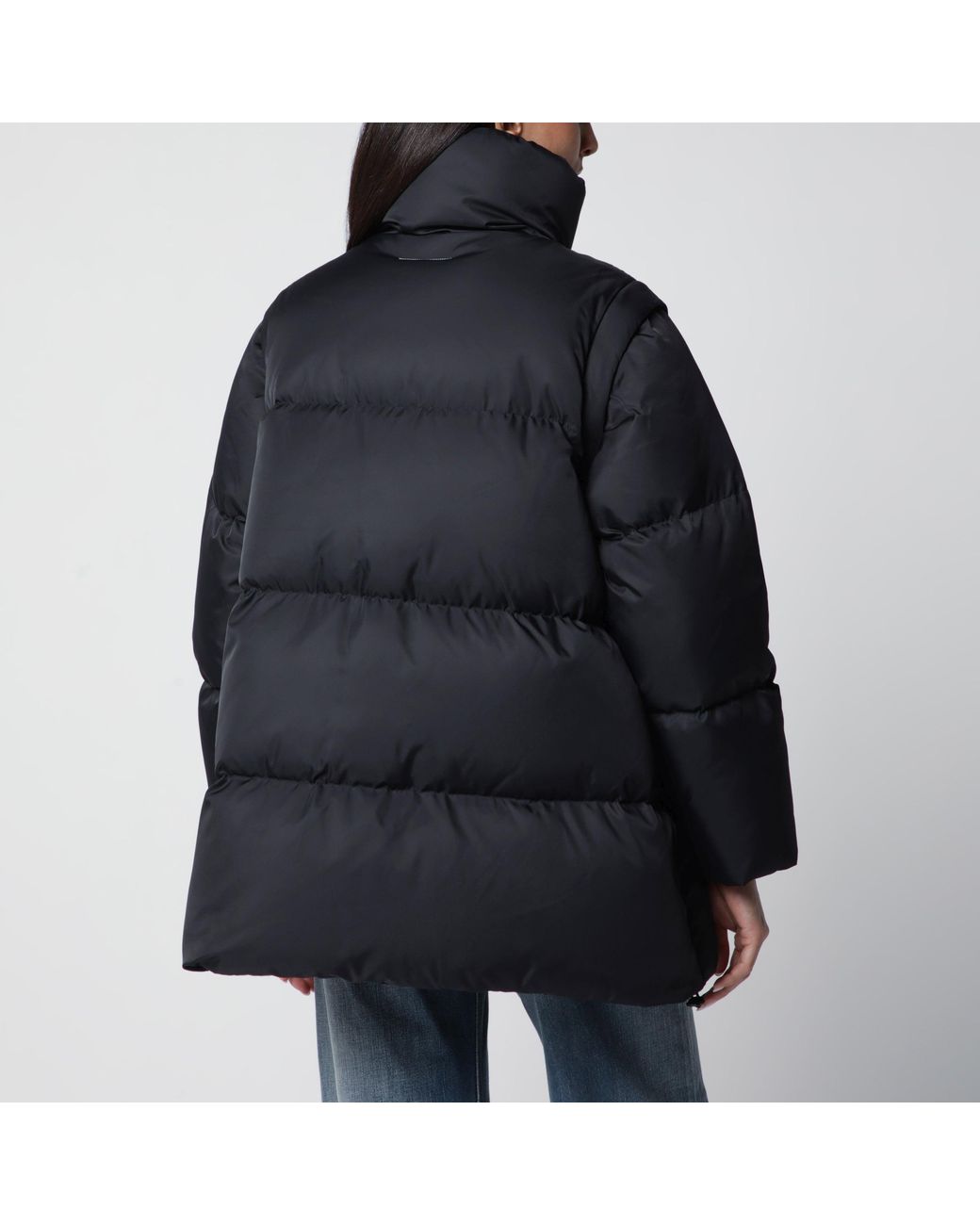 MM6 by Maison Margiela Black Nylon Puffer Jacket With Detachable Sleeves