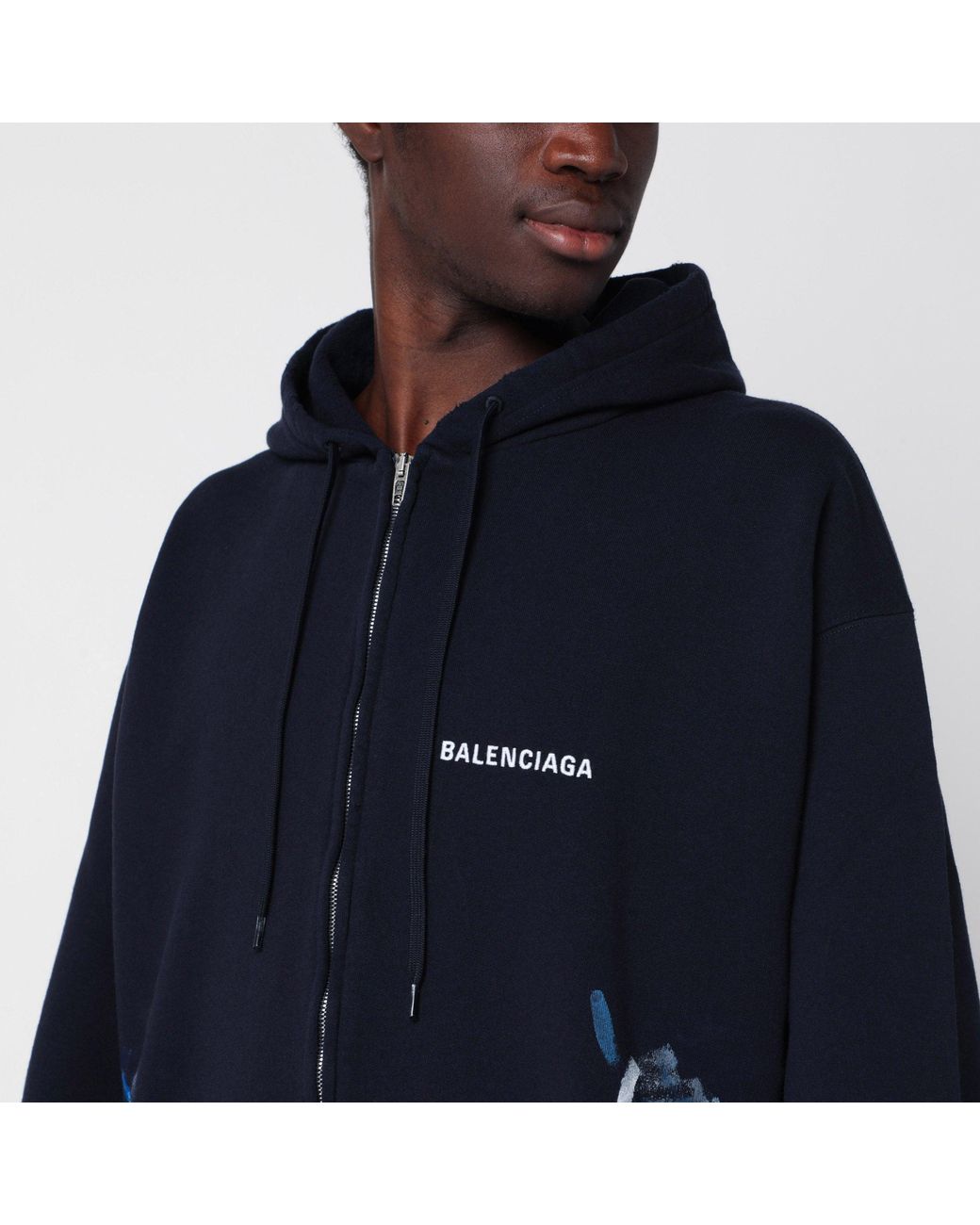 Balenciaga Blue Zip-Up Sweatshirt With Paint-Stain Effect for men