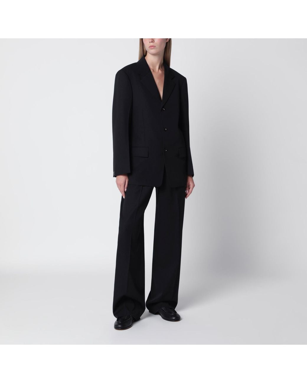 Bottega Veneta Black Grain De Poudre Wool Single-Breasted Jacket