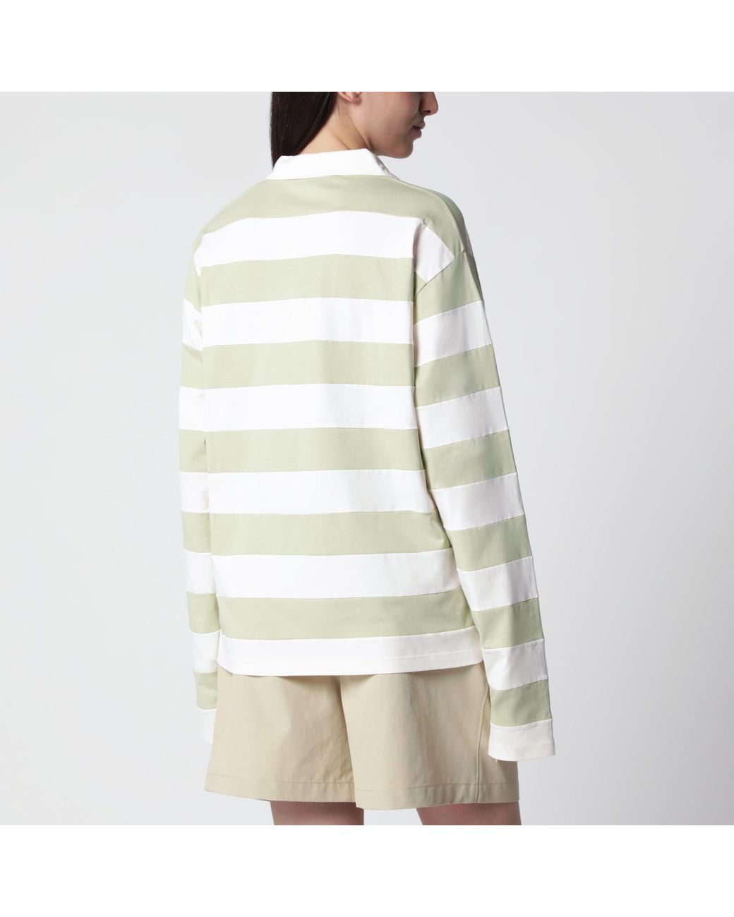 Miu Miu Natural Petal/Agave Striped Jersey Polo Shirt