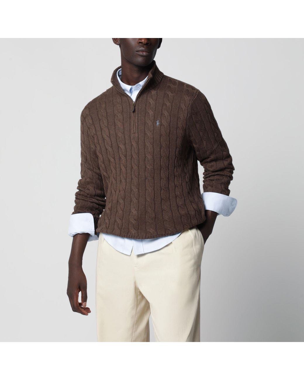 Polo Ralph Lauren Brown Cotton Quarter-Zip Sweater for men
