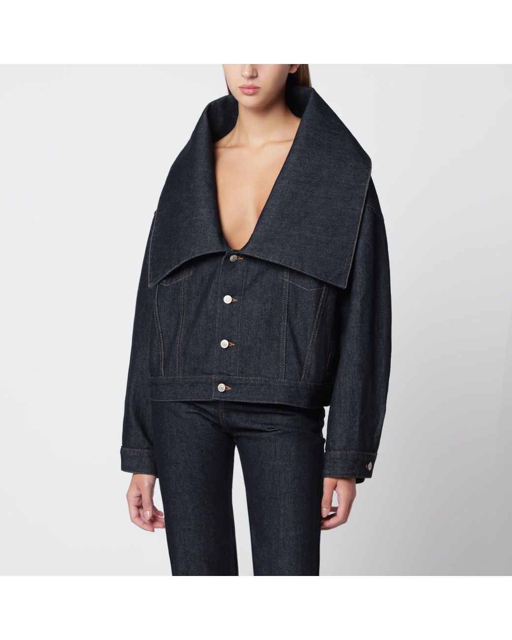 Balenciaga Black Denim Jacket With Wide Neckline
