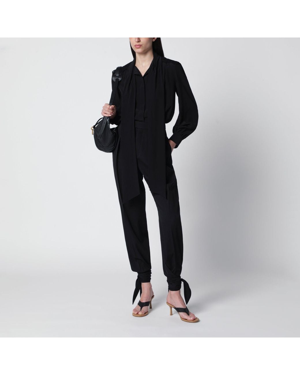 Chloé Black Pleated Fluid Crêpe De Chine Trousers