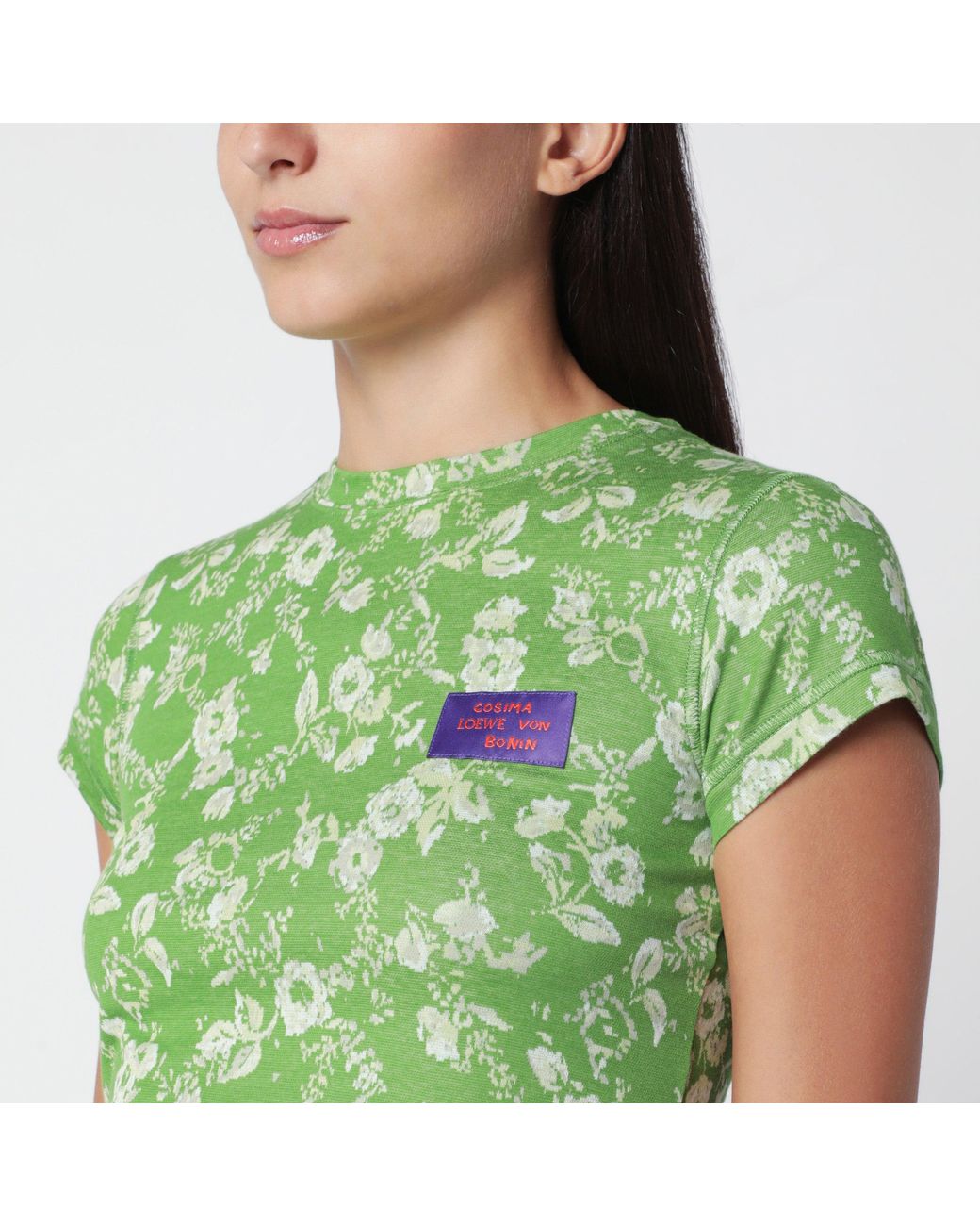 Loewe Green Slim T-Shirt With Floral Jacquard Pattern